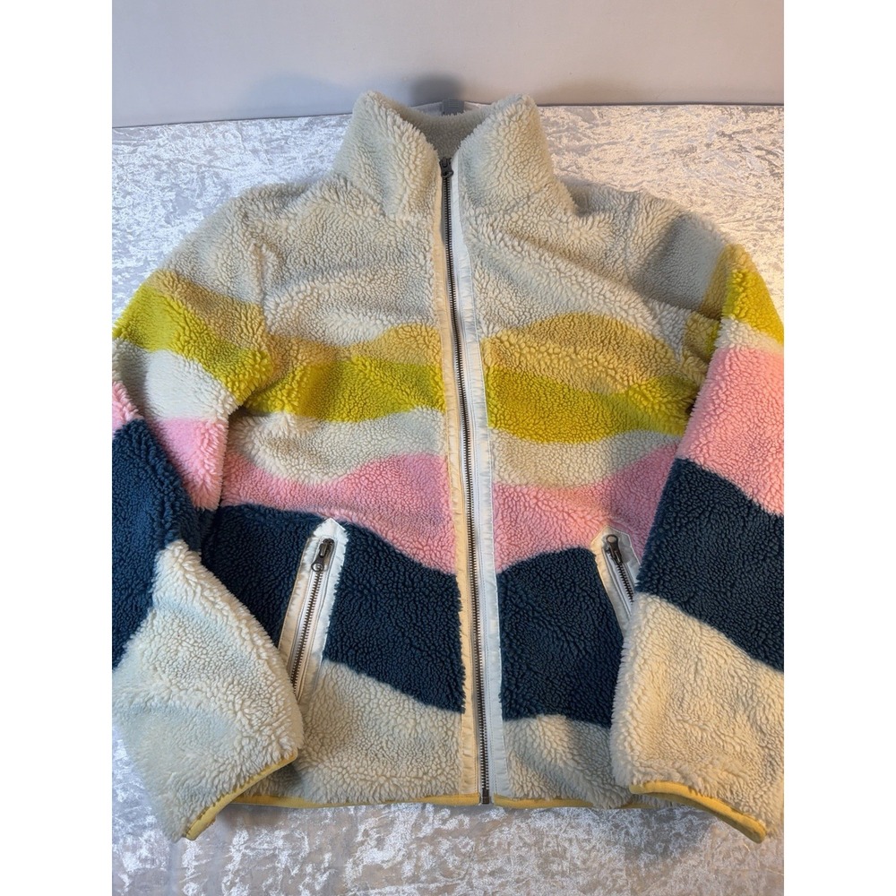 Faherty Sun & Wave Landscape Sherpa Fleece Jacket Women M Colorblock Full Zip